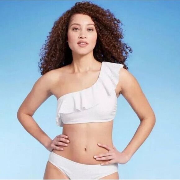 Kona Sol White Eyelet One Shoulder Padded Bikini Top Size Large - Picture 1 of 5